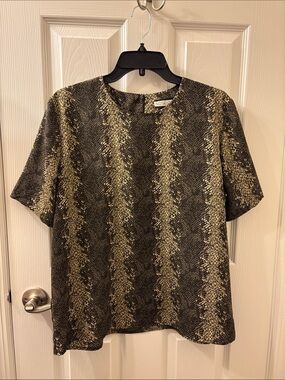 Notations Olive and Black Snake-Print Short Sleeve Blouse